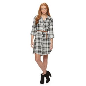 Juniors' Almost Famous Plaid Button-Down Shirtdress