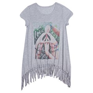 Girls 7-16 & Plus Size Harper & Elliott Fringe Sharkbite Graphic Tunic Tee