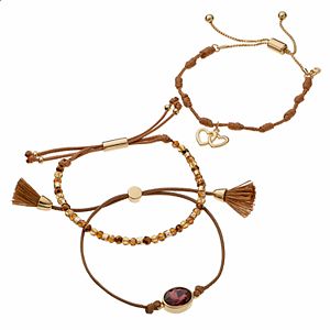 love this life Crystal Bead & Heart Charm Slipknot Bracelet Set