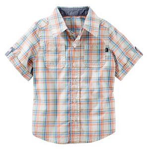 Baby Boy OshKosh B'gosh® Short Sleeve Roll-Tab Plaid Button-Down Shirt