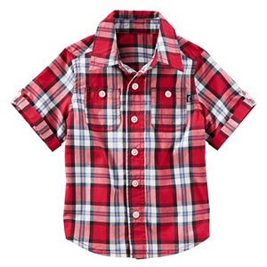 Toddler Boy OshKosh B'gosh® Short Sleeve Roll-Tab Plaid Button-Down Shirt