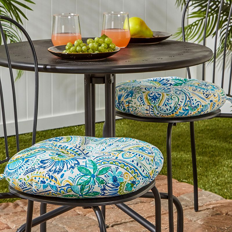 Greendale Home Fashions Baltic Paisley 15 in. Round Outdoor Reversible Bistro Seat Cushion (Set of 2)