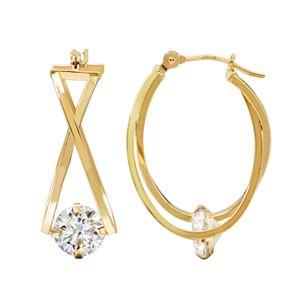10k Gold Cubic Zirconia Crisscross Hoop Earrings
