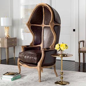 Safavieh Couture Sabine Leather & Wood Accent Chair