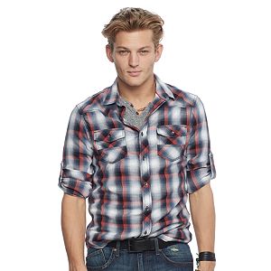 Men's Rock & Republic® Plaid Stretch Twill Button-Down Shirt