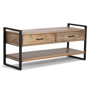 Simpli Home Riverside Rustic 2-Drawer Bench