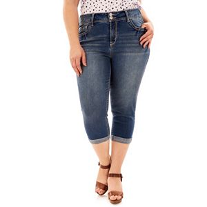 Juniors' Plus Size Wallflower Embellished Jean Capris