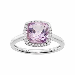 LC Lauren Conrad 10k White Gold Amethyst & 1/8 Carat T.W. Diamond Cushion Halo Ring