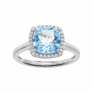 LC Lauren Conrad 10k White Gold Blue Topaz & 1/8 Carat T.W. Diamond Cushion Halo Ring