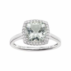 LC Lauren Conrad 10k White Gold Green Quartz & 1/8 Carat T.W. Diamond Cushion Halo Ring