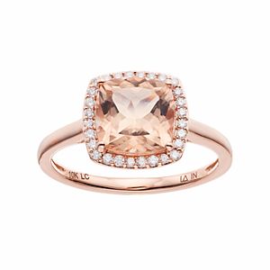 LC Lauren Conrad 10k Rose Gold Morganite & 1/8 Carat T.W. Diamond Cushion Halo Ring
