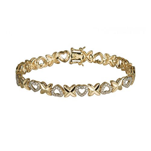 18k GoldOverSterling Silver Diamond Accent Heart Bracelet