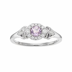 LC Lauren Conrad 10k White Gold Amethyst & 1/8 Carat T.W. Diamond Flower Ring