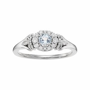 LC Lauren Conrad 10k White Gold Blue Topaz & 1/8 Carat T.W. Diamond Flower Ring