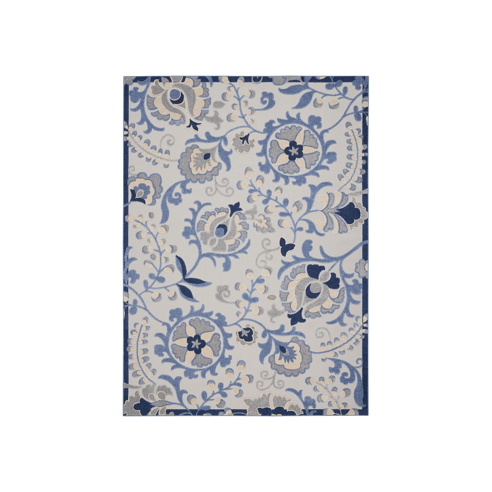 Nourison Aloha Floral Frenzy Indoor Outdoor Rug, Blue Gray