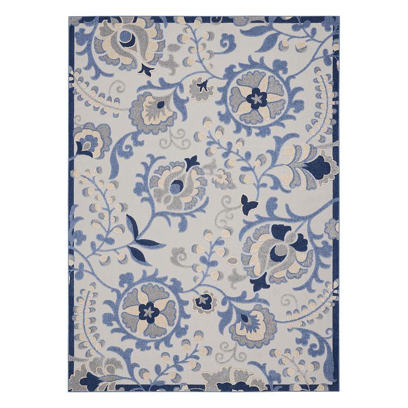 Nourison Aloha Floral Frenzy Indoor Outdoor Rug, Blue, 12X15 Ft