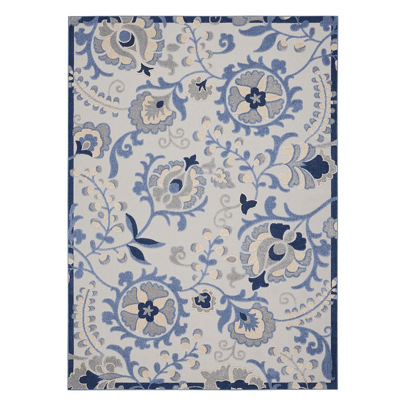 Nourison Aloha Floral Frenzy Indoor Outdoor Rug, Blue, 12X15 Ft