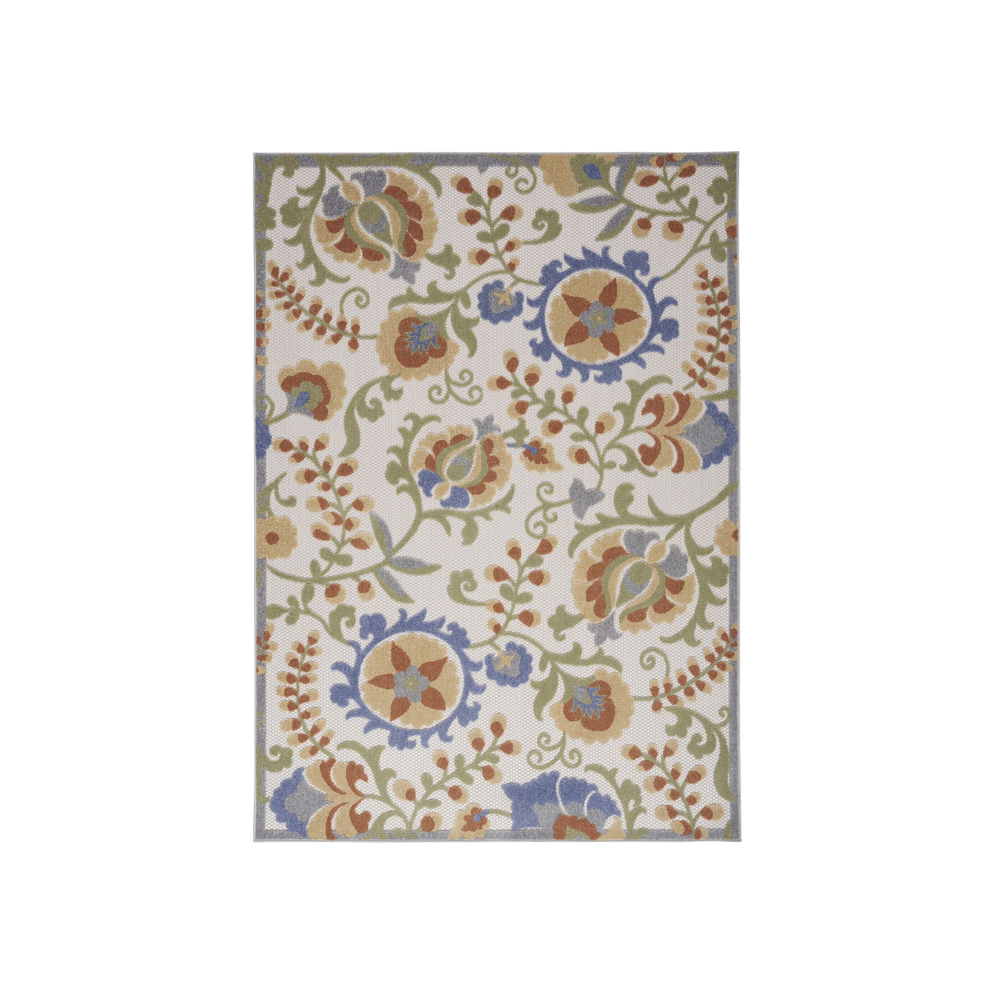 Nourison Aloha Floral Frenzy Indoor Outdoor Rug, Ivory Blue