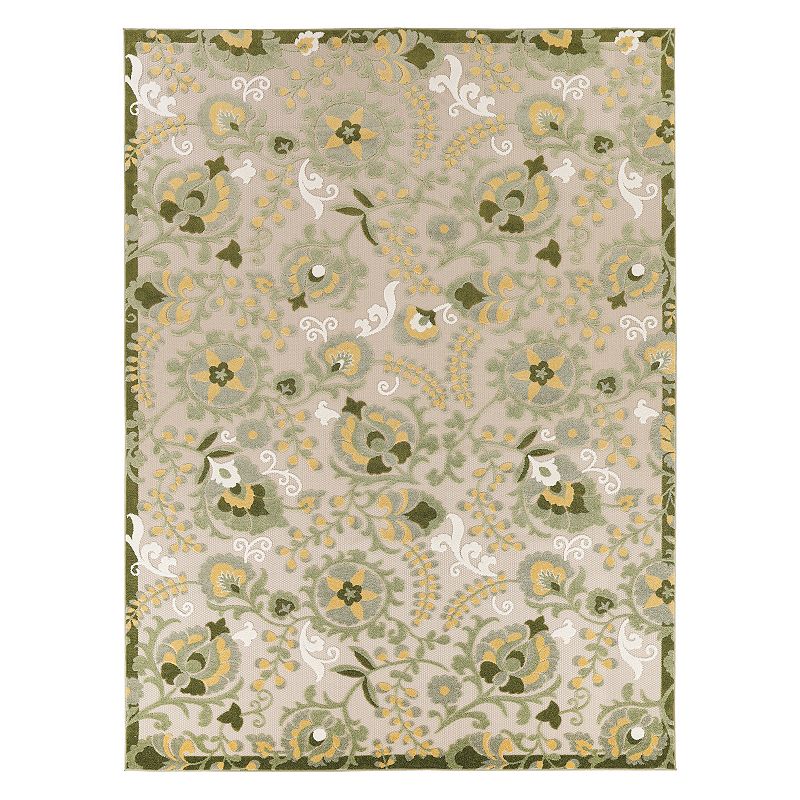 Nourison Aloha Floral Frenzy Indoor Outdoor Rug, Ivory Green
