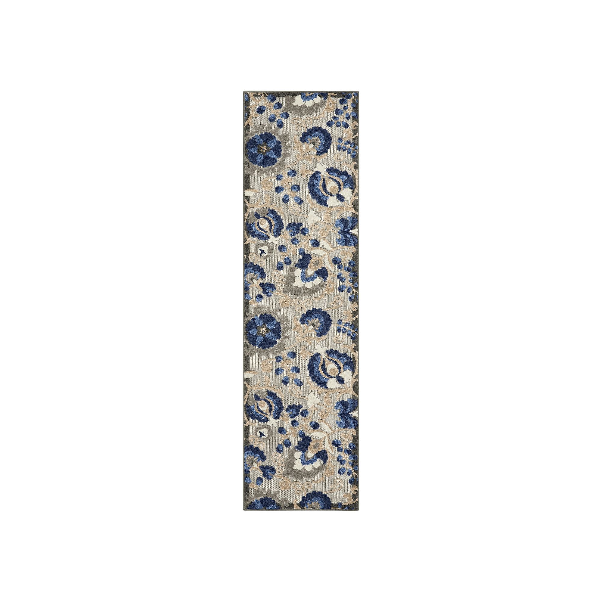Nourison Aloha Floral Frenzy Indoor Outdoor Rug, Natural Blue