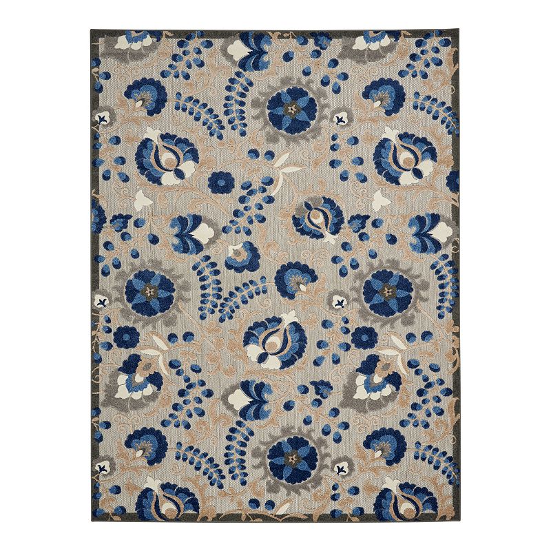 Nourison Aloha Floral Frenzy Indoor Outdoor Rug, Blue, 3X4 Ft