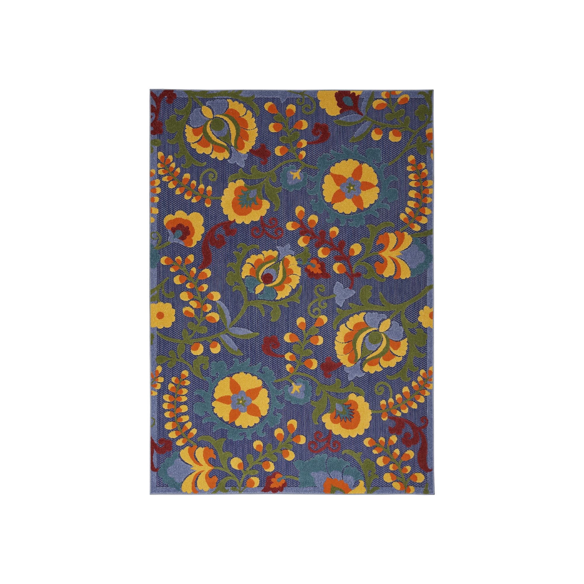 Nourison Aloha Floral Frenzy Indoor Outdoor Rug, Blue Team