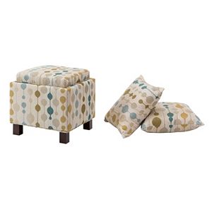 Madison Park Shelley Square Storage Ottoman & Throw Pillow 3-piece Set