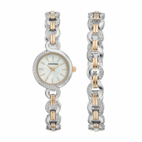 Armitron Women's Crystal Two Tone Stainless Steel Watch & Bracelet