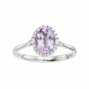 LC Lauren Conrad 10k White Gold Amethyst & 1/8 Carat T.W. Diamond Oval Halo Ring