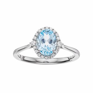 LC Lauren Conrad 10k White Gold Blue Topaz & 1/8 Carat T.W. Diamond Oval Halo Ring