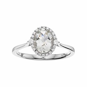 LC Lauren Conrad 10k White Gold Green Quartz & 1/8 Carat T.W. Diamond Oval Halo Ring