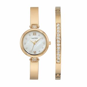 Armitron Women's Crystal Stainless Steel Half Bangle Watch & Bracelet Set - 75/5487MPGPST