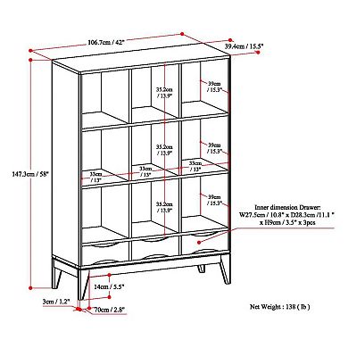 Simpli Home Harper 3-Drawer Cube Storage Shelf