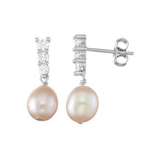 Lily & Lace Silver Tone Dyed Freshwater Cultured Pearl & Cubic Zirconia Drop Earrings