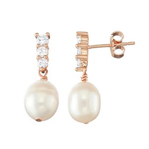 Lily & Lace 14k Rose Gold Plated Freshwater Cultured Pearl & Cubic Zirconia Drop Earrings