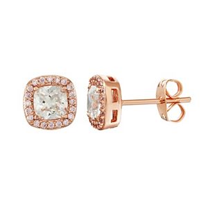 Lily & Lace 14k Rose Gold Plated Cubic Zirconia Cushion Halo Stud Earrings