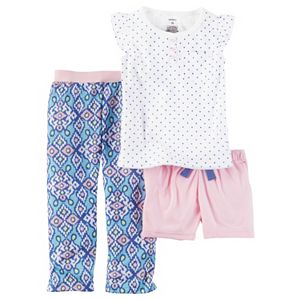 Baby Girl Carter's Polka-Dot Tee, Solid Shorts & Print Pants Set