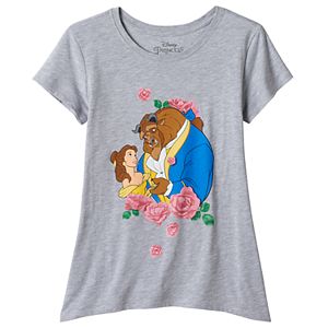 Disney's Beauty and the Beast Belle & Beast Girls Plus Size Sharkbite Hem Rose Graphic Tee
