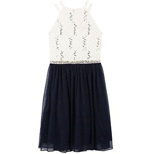 Girls 7-16 Speechless Glitter Lace Halter & Tulle Skirt Dress