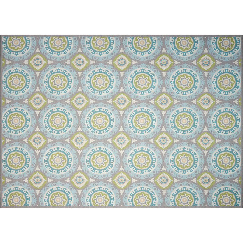 Waverly Sun N' Shade Solar Flare Medallion Indoor Outdoor Rug, Green, 8Ft Sq