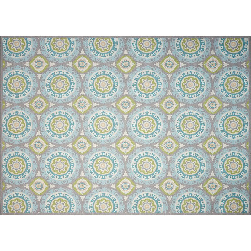 Waverly Sun N' Shade Solar Flare Medallion Indoor Outdoor Rug, Green, 8Ft Sq