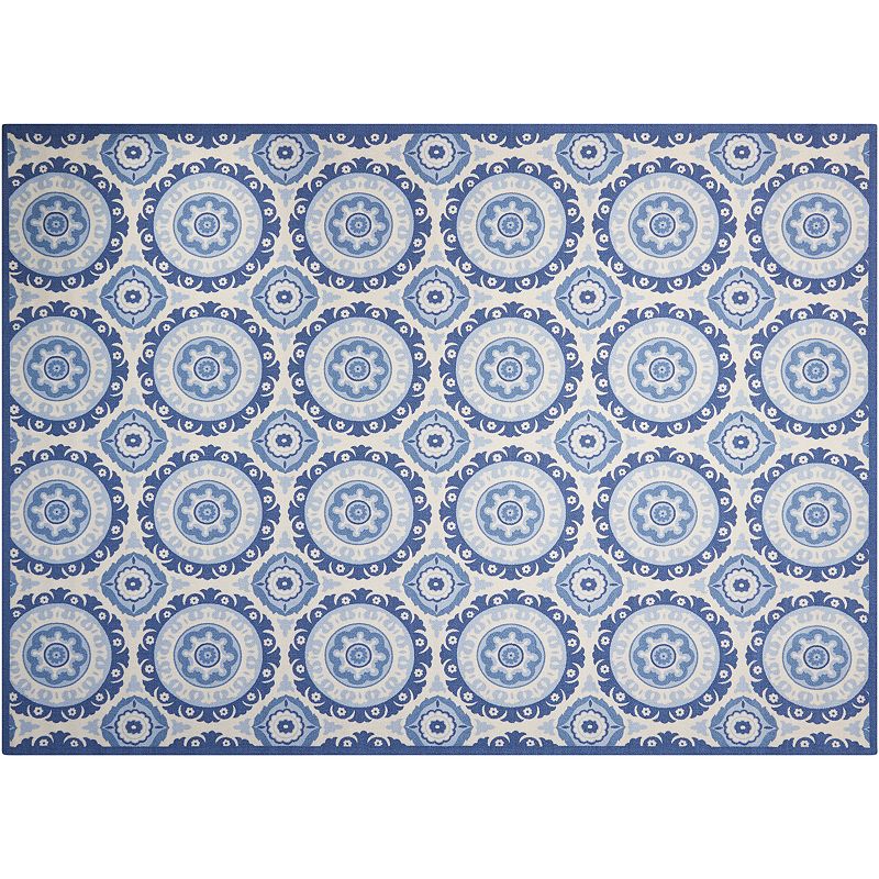 Waverly Sun N' Shade Solar Flare Medallion Indoor Outdoor Rug, Blue, 8X11 Ft