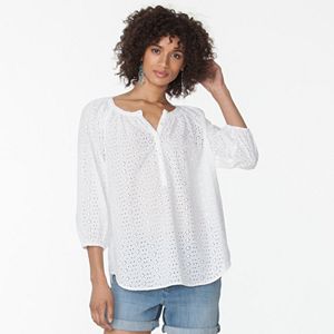 Women's Chaps Eyelet Peasant Top