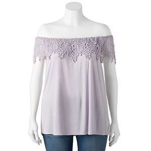 Juniors' Plus Size HeartSoul Crochet Off-the-Shoulder Top