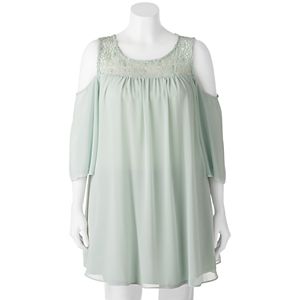 Juniors' Plus Size HeartSoul Crochet Cold Shoulder Shift Dress