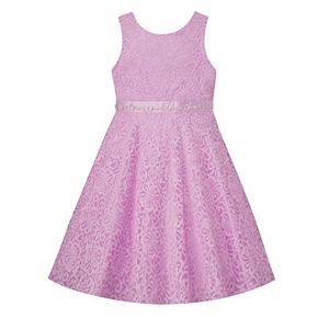 Girls 7-16 American Princess Rhinestone Waist Lace A-Lined Dress