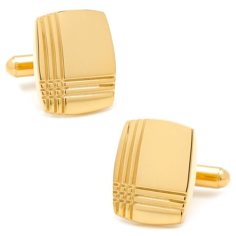 Stainless Steel Gold-Plated Tartan Plaid Cuff Links