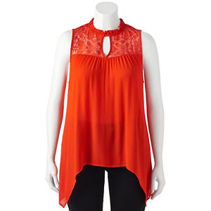 Juniors' Plus Size HeartSoul Handkerchief Hem Mockneck Top