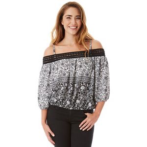 Juniors' IZ Byer Bubble Hem Off Shoulder Top