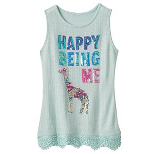 Girls 7-16 Miss Chievous Sequin Applique Lace Trim Knit Tank Top